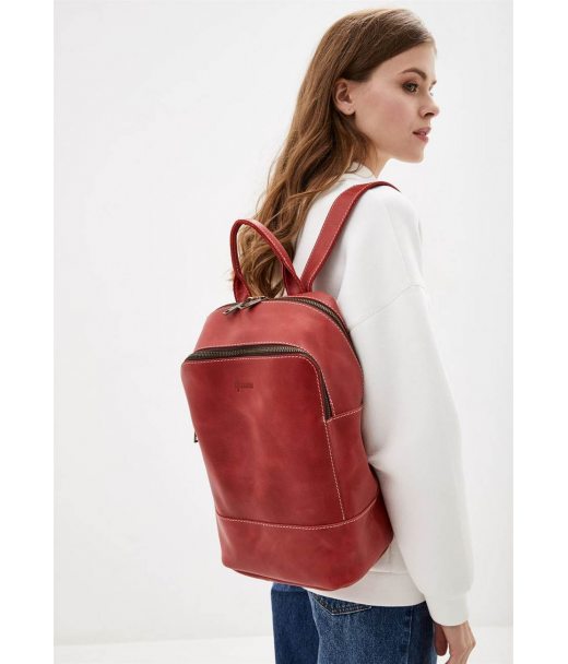 Жіночий червоний шкіряний рюкзак TARWA RR-2008-3md середнього розміру