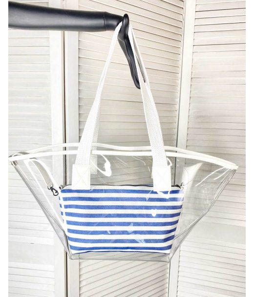 Прозора пляжна сумка з косметичкою білої з синім WeLassie