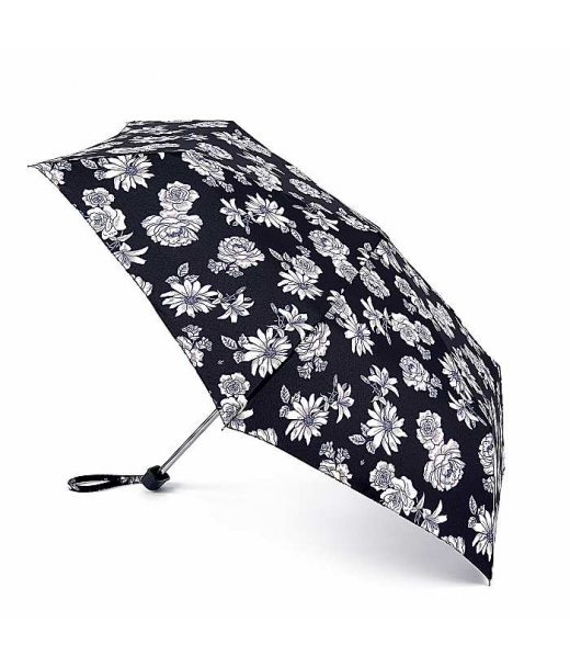 Зонт женский Fulton L340 Miniflat-2 Black and White Floral (Черно-белые цветы)