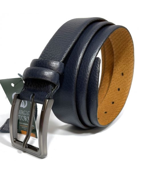 Ремень из кожи оленя 35мм синий, классическая пряжка t18410 Ремень из кожи оленя 35мм синий, классическая пряжка t18410