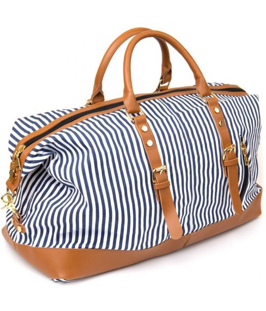 Дорожня сумка текстильна жіноча в смужку Vintage 20667 Біла