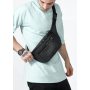 Мужская поясная кожаная сумка бананка Sambag Tirso Max черная