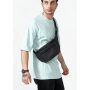 Мужская поясная кожаная сумка бананка Sambag Tirso Max черная