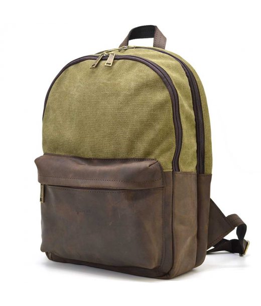 Чоловічий рюкзак шкіра та канвас хаккі для ноутбука TARWA RHc-7273-3md