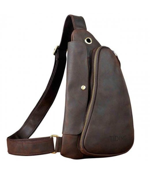 Шкіряний рюкзак слінг TIDING tid3026C коричневий