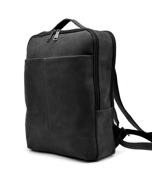 Кожаный рюкзак для ноутбука черный на два отделения RA-7280-3md