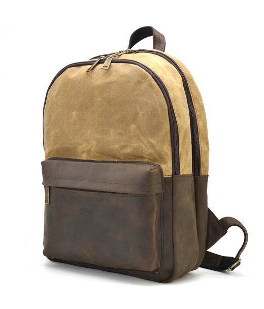 Рюкзак кожа и воскованый водостойкий канвас коричневый TARWA RCW-7273-3md