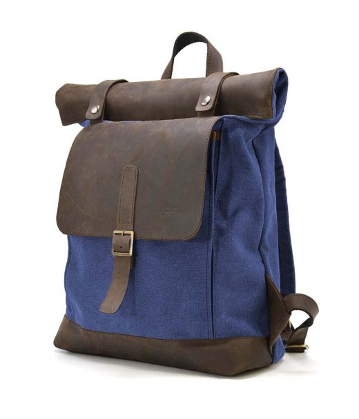 Рол-ап рюкзак зі шкіри та синій канвас TARWA RKc-5191-3md