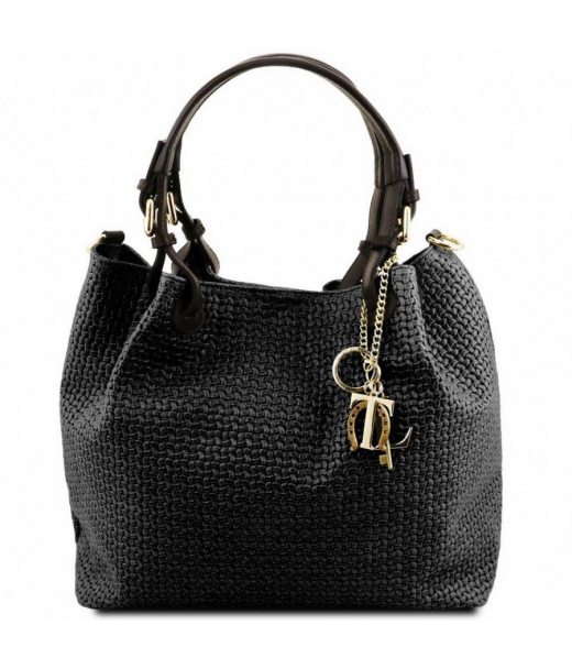 Шкіряна сумка-шоппер KeyLuck з плетеною тисненням Tuscany TL141573