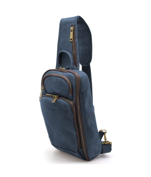 Кожаный рюкзак слінг на одно плечо TARWA RK-0910-4lx синий цвет