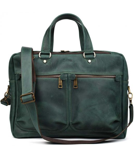 Чоловіча шкіряна ділова сумка зелена RE-4664-4lx TARWA на два відділення 15"