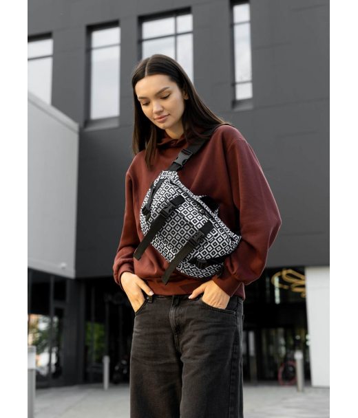 Велика жіноча поясна сумка бананка Sambag DynamicDart тканева принт "Cube"