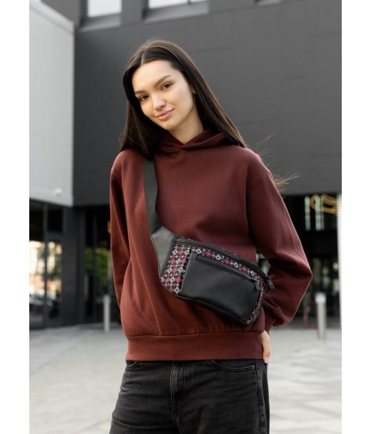 Большая женская сумка на пояс бананка Sambag Tirso Max черная принт