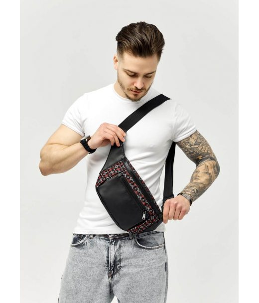 Велика чоловіча сумка на пояс бананка Sambag Tirso Max чорна принт
