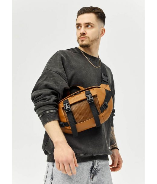 Большая кожаная мужская поясная сумка бананка Sambag dynamicdart рыжая