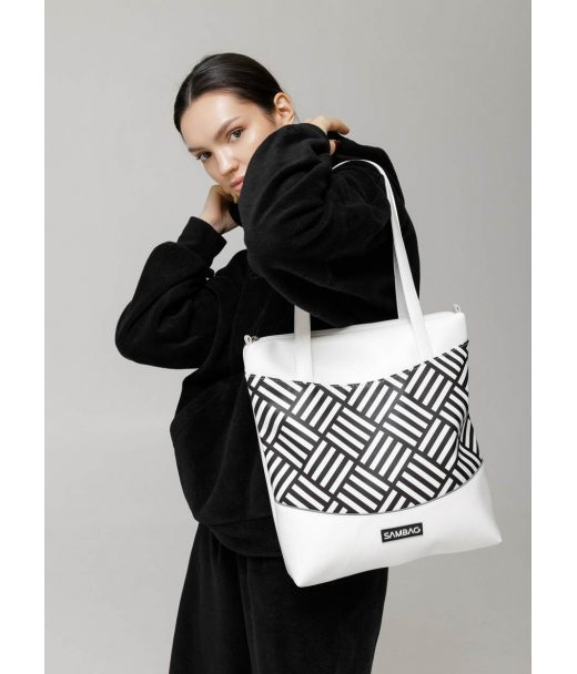 Сумка Sambag Shoper NOVA біла з принтом "StriQ"