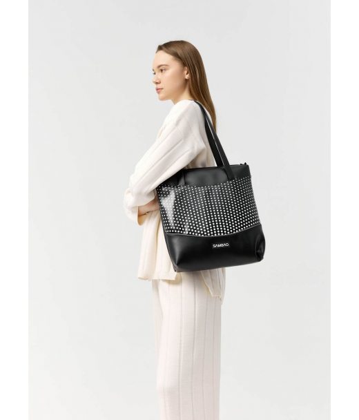 Сумка Sambag Shoper NOVA чорна з принтом "Dots"