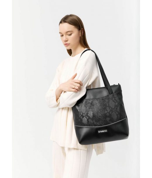 Сумка Sambag Shoper NOVA чорна з крокодилом