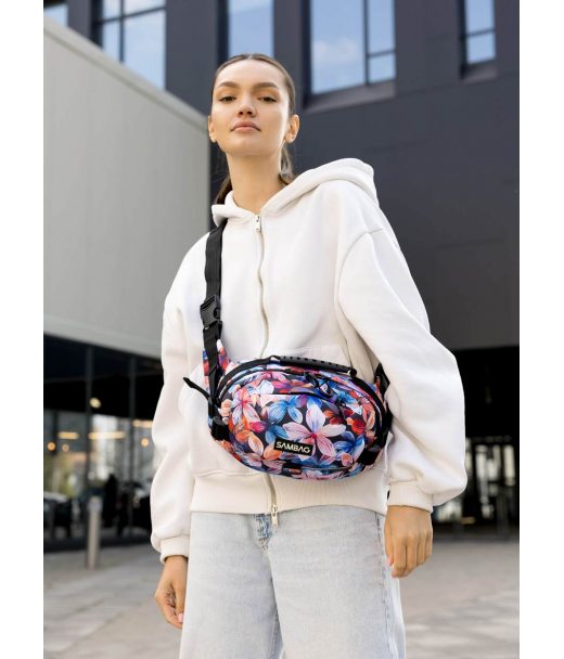 Сумка через плечо женская бананка Sambag Flex Pro принт "Flowers""
