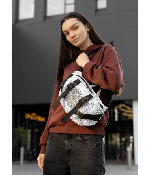 Велика жіноча поясна сумка бананка Sambag DynamicDart тканева принт "Square"