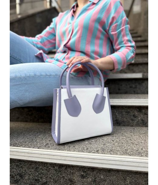 Сумка жіноча "Пінаколада" натуральна шкіра, біла/бузкова матова