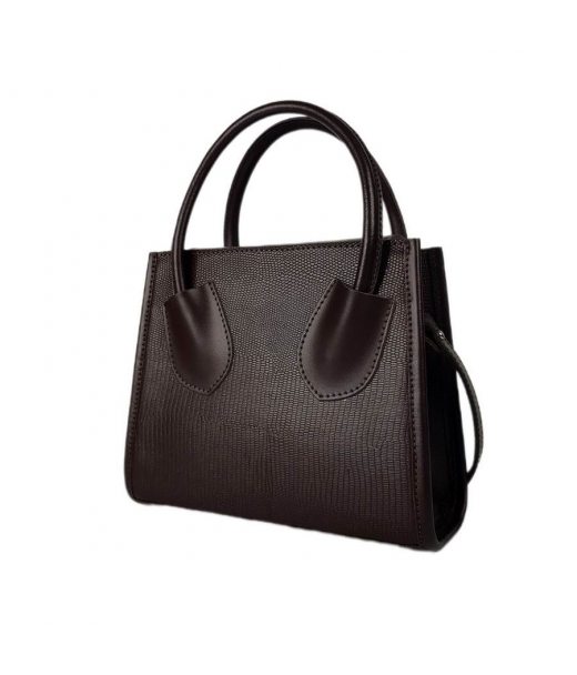 Сумка женская "Пинаколада" натуральная кожа, коричневая (шоколад)  с  тиснением рептилия