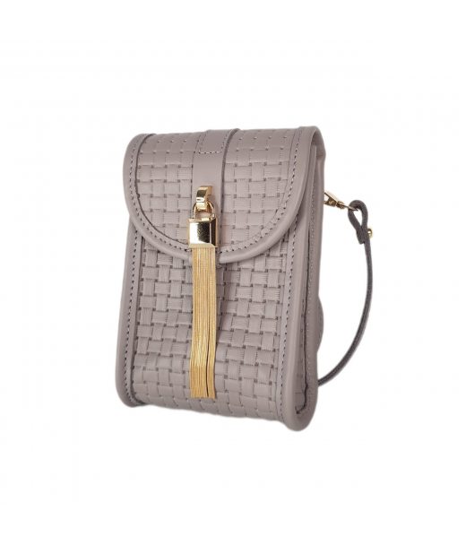 Сумка женская "Лайк" натуральная кожа, бежевая (латте)  тиснение венето,с цепочкой