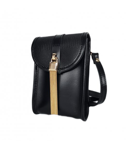 Сумка женская "Лайк" натуральная кожа, черная  тиснение рептилия матовая