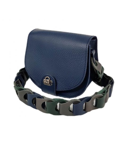 Сумка женская "Кенди" ремень-плетение натуральная кожа, синяя матовая, тиснение рептилия