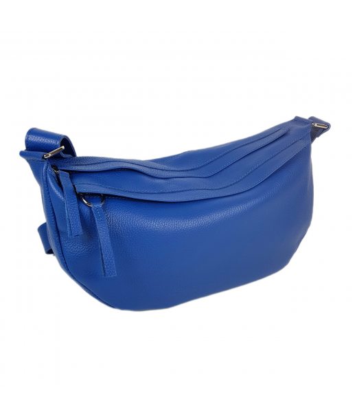 Сумка женская бананка "Джой" натуральная кожа, синий флотар