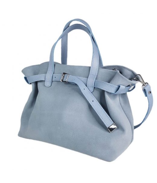 Сумка жіноча "Хлоя" натуральна шкіра,сіро-блакитна флотар/замша