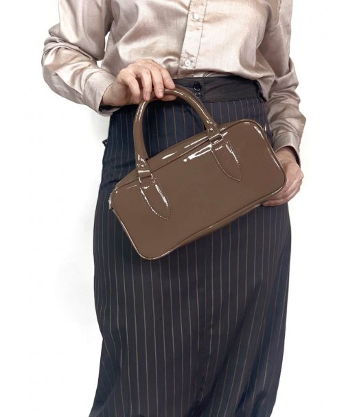 Сумка женская "Бриджит" натуральная лаковая кожа, коричневая ,цвет тофи Сумка женская "Бриджит" натуральная лаковая кожа, коричневая ,цвет тофи