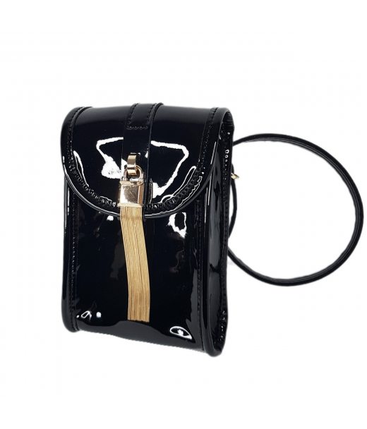 Сумка женская "Лайк" лаковая кожа, черная ,с цепочкой Сумка женская "Лайк" лаковая кожа, черная ,с цепочкой