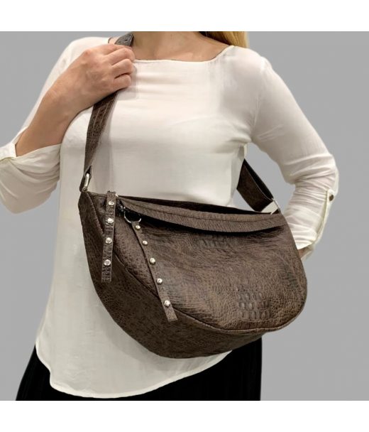 Сумка женская бананка "Джой" натуральная кожа, коричневая, тиснение под крокодила Сумка женская бананка "Джой" натуральная кожа, коричневая, тиснение под крокодила