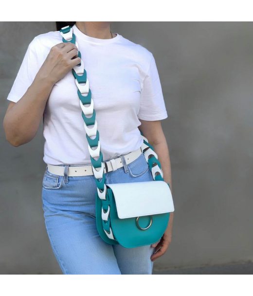 Сумка женская "Рута" натуральная кожа,белая / бирюзовая