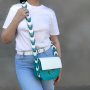 Сумка женская "Рута" натуральная кожа,белая / бирюзовая
