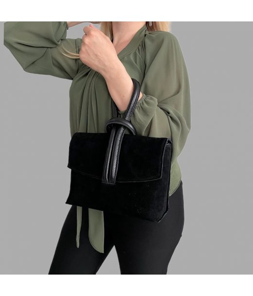 Сумка жіноча "Нота" натуральна шкіра, чорний ,замша