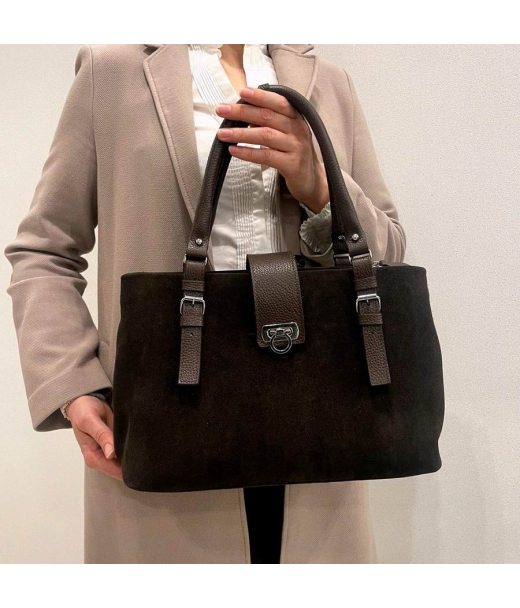 Сумка жіноча "Луіза" натуральна шкіра, коричнева (шоколад),замш