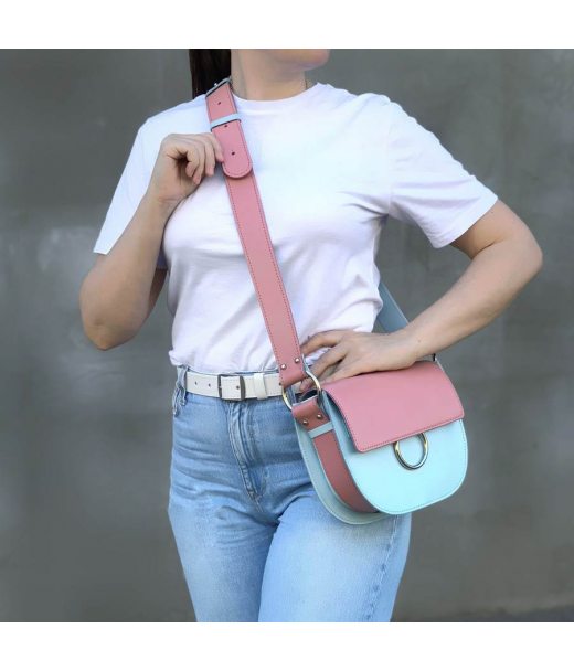 Сумка женская "Рута" натуральная кожа, голубая / розовая