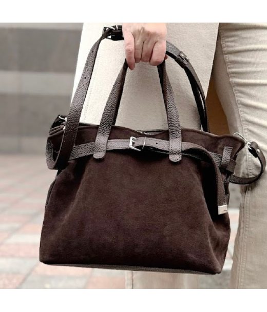 Сумка жіноча "Хлоя" натуральна шкіра, коричневий (шоколад) флотар/замша