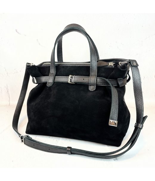 Сумка жіноча "Хлоя" натуральна шкіра, чорний флотар/замша