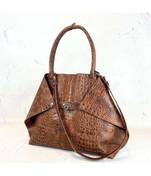 Жіноча сумка "Флай" натуральна шкіра, світло коричнева під крокодила
