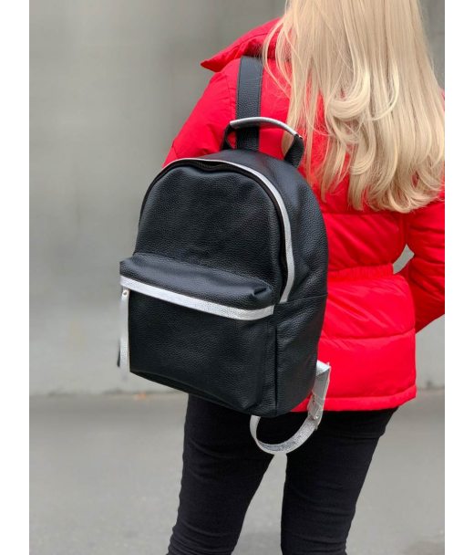 Рюкзак чоловічий "Баггі" натуральна шкіра, колір чорний/срібло