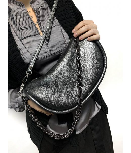 Сумка жіноча "Орео" натуральна шкіра, темно-сірий металик (нікель) флотарь Сумка жіноча "Орео" натуральна шкіра, темно-сірий металик (нікель) флотарь