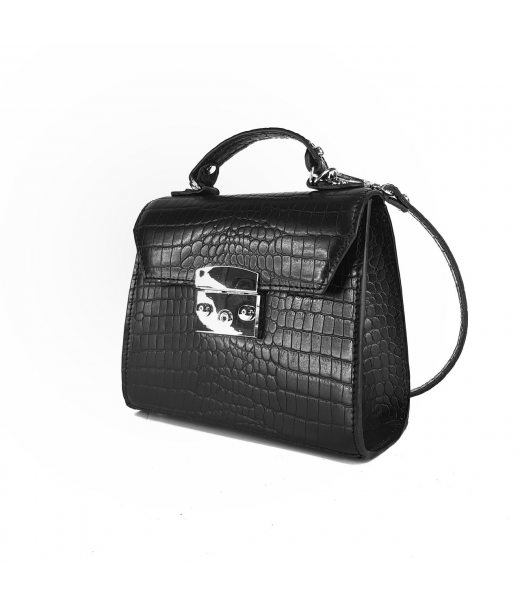 Сумка женская "Мерри" натуральная кожа, черная тиснение крокодил