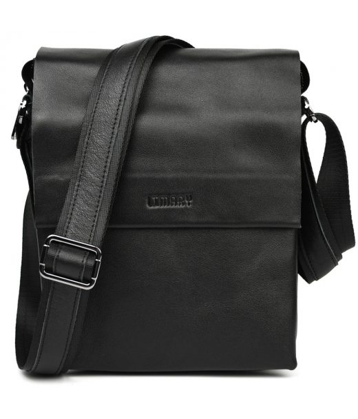 Чоловіча сумка через плече на три відділення середня Limary Lim-372GA чорна Наппа
