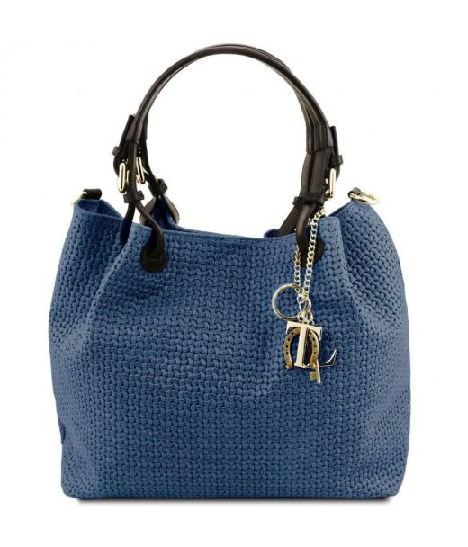 Шкіряна сумка-шоппер KeyLuck з плетеною тисненням Tuscany TL141573