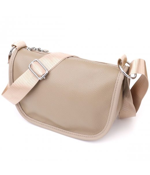 Напівкругла сумка для жінок з натуральної шкіри Vintage 22907 Бежевий Напівкругла сумка для жінок з натуральної шкіри Vintage 22907 Бежевий