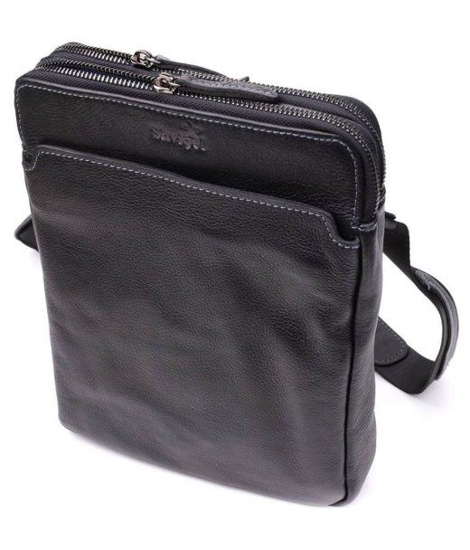 Стильна чоловіча сумка через плече з дрібнозернистої шкіри Shvigel 20869_1 Чорний Стильна чоловіча сумка через плече з дрібнозернистої шкіри Shvigel 20869_1 Чорний