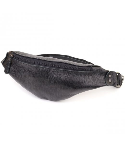 Зручна сумка бананка для чоловіків із зернистої натуральної шкіри Shvigel 23136 Чорний Зручна сумка бананка для чоловіків із зернистої натуральної шкіри Shvigel 23136 Чорний